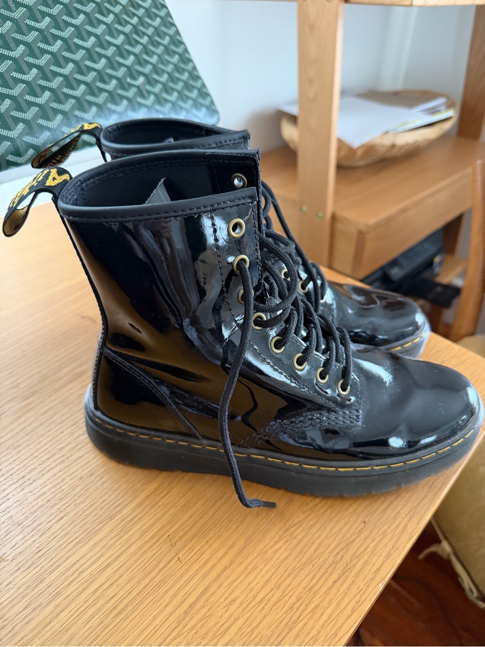 Dr. Martens Black Patent Lace-Up Combat Boots